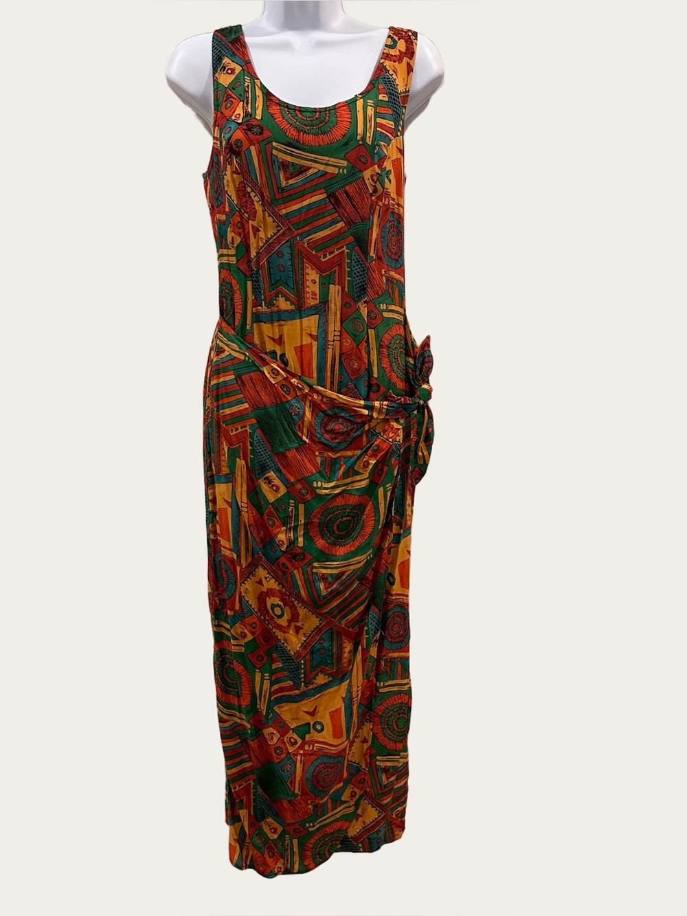Ariana Vintage Safari Aztec Vibes Faux Wrap Sleeveless Dress 80ās 90ās